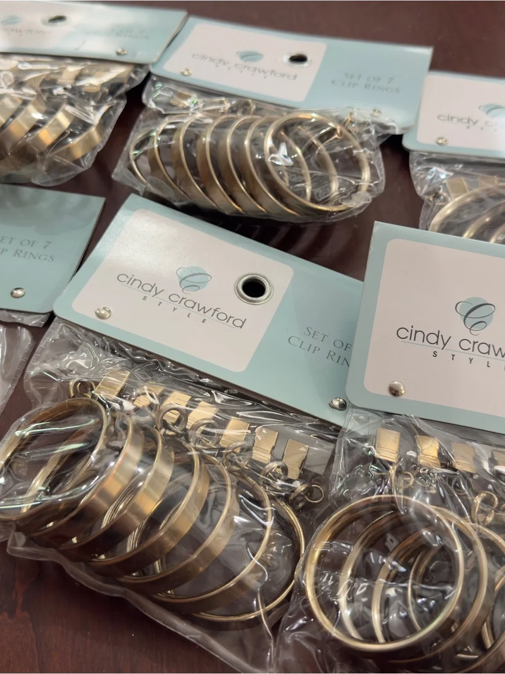 Cindy Crawford Style Set of 7 Gold Clip Rings for curtains